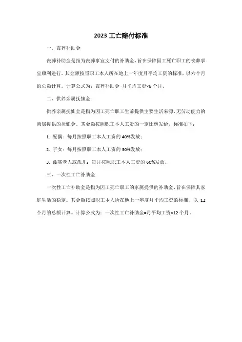 2023工亡赔付标准