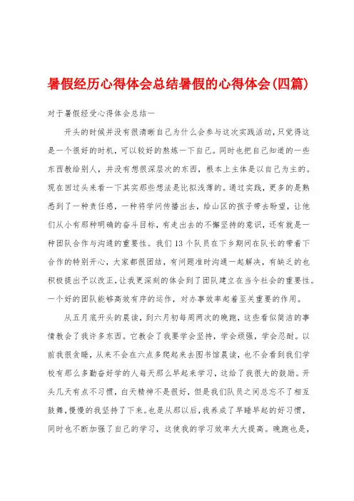 暑假经历心得体会总结暑假的心得体会(四篇)