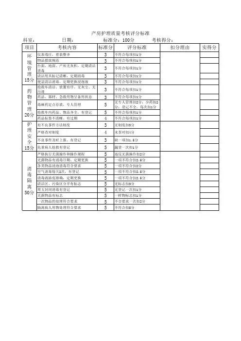 产房护理质量考核评分标准