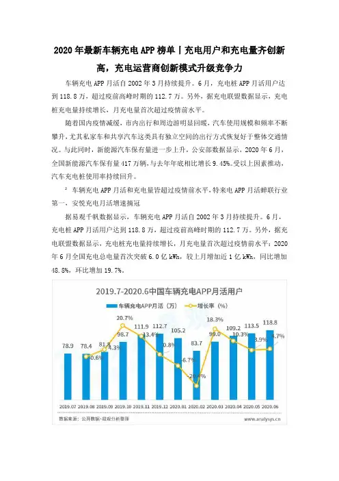 2020年最新车辆充电APP榜单丨充电用户和充电量齐创新高,充电运营商创新模式升级竞争力
