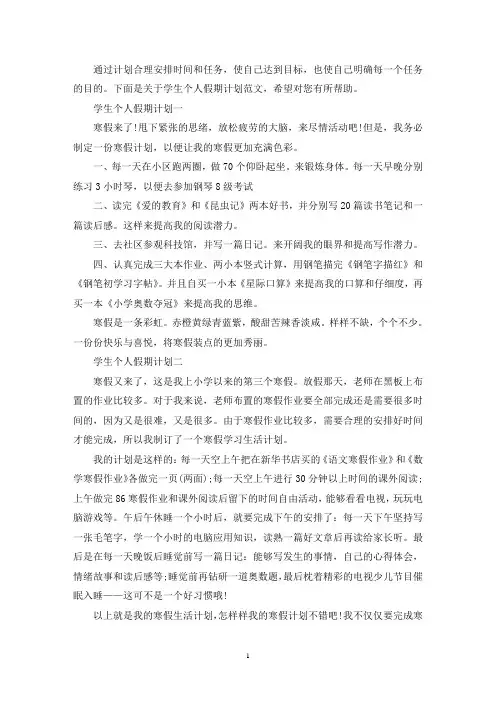 学生个人假期计划范文(最新)