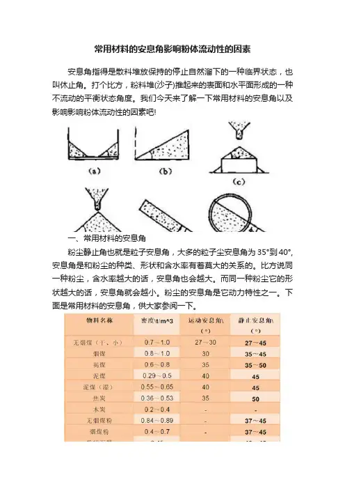 常用材料的安息角影响粉体流动性的因素