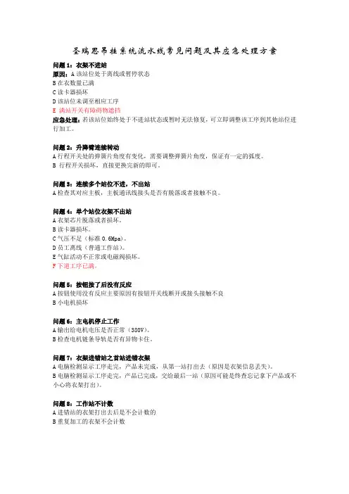 圣瑞思吊挂系统流水线常见问题及其应急处理方案