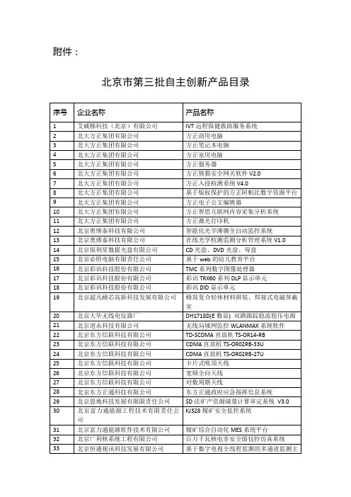 北京市第三批自主创新产品目录 