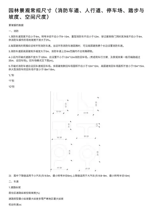园林景观常规尺寸（消防车道、人行道、停车场、踏步与坡度、空间尺度）