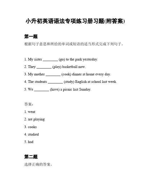 小升初英语语法专项练习册习题(附答案)