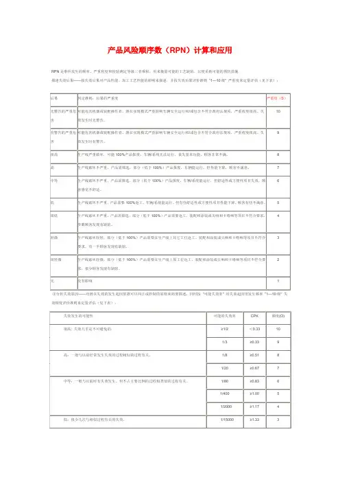 产品风险顺序数(RPN)计算和应用