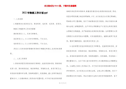 2022年物流工作计划ppt