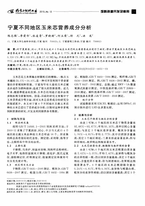 宁夏不同地区玉米芯营养成分分析