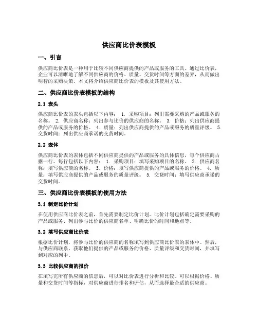 供应商比价表模板