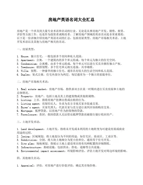 房地产英语名词大全汇总