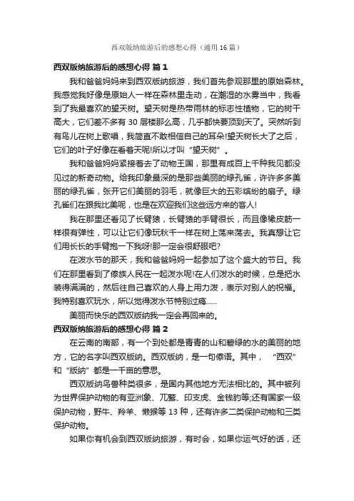 西双版纳旅游后的感想心得（通用16篇）