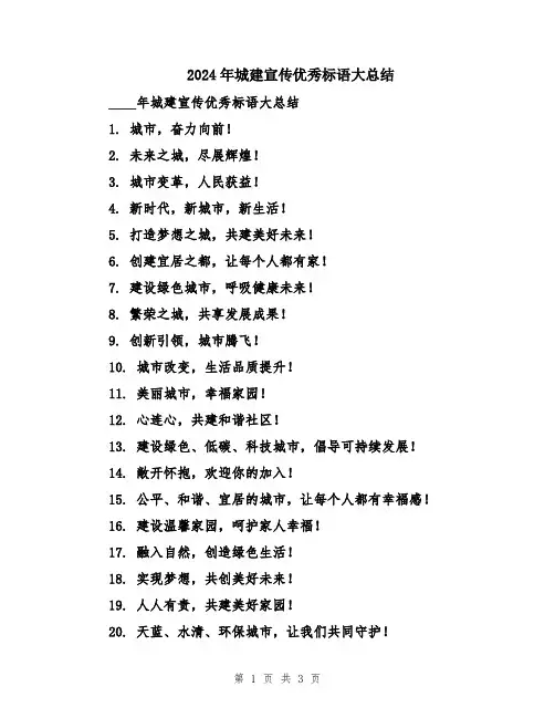 2024年城建宣传优秀标语大总结