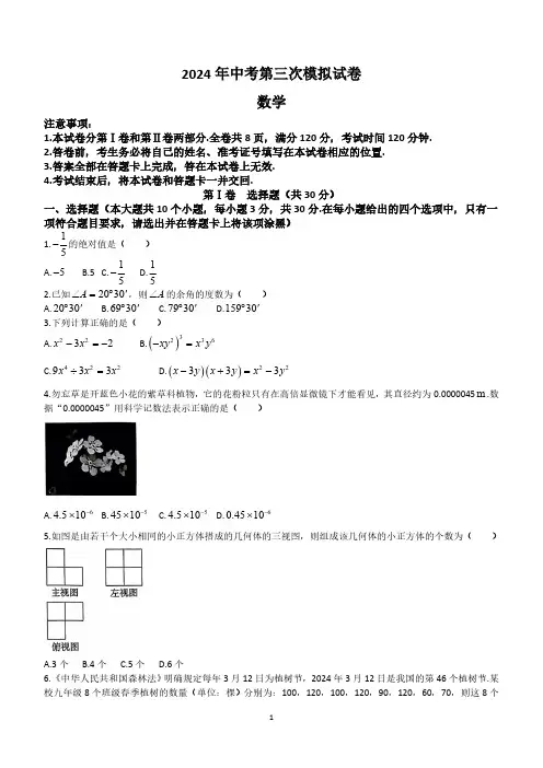 2024年山西省吕梁市文水县多校中考三模数学试题(含答案)
