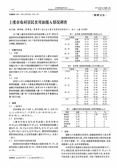 上虞市农村居民食用油摄入情况调查