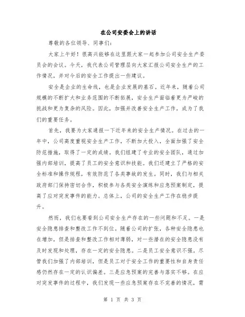 在公司安委会上的讲话