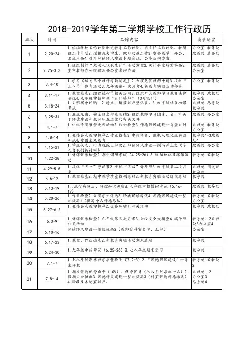 2018-2019学年第二学期学校工作行政历