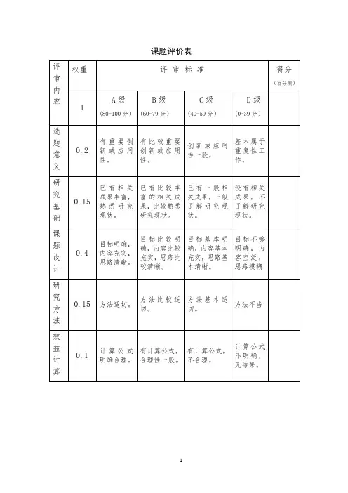 课题评价表
