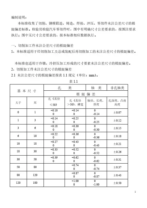 零部件尺寸未注公差验收标准