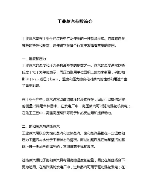 工业蒸汽参数简介