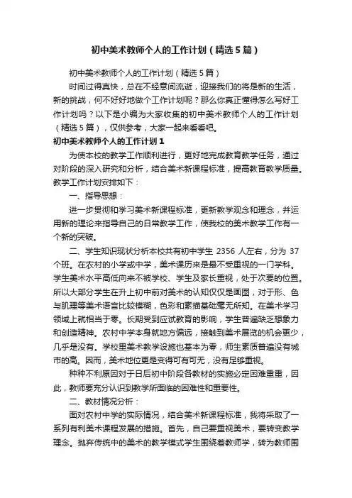 初中美术教师个人的工作计划（精选5篇）