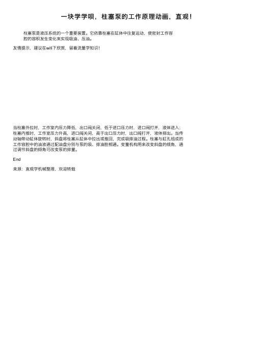 一块学学呗，柱塞泵的工作原理动画，直观！