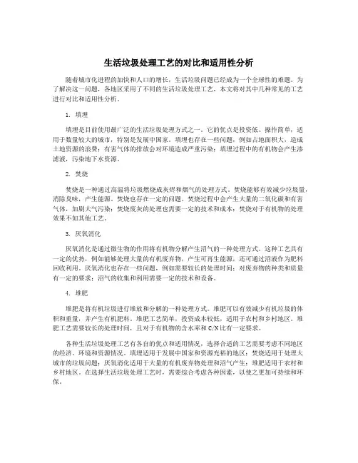生活垃圾处理工艺的对比和适用性分析
