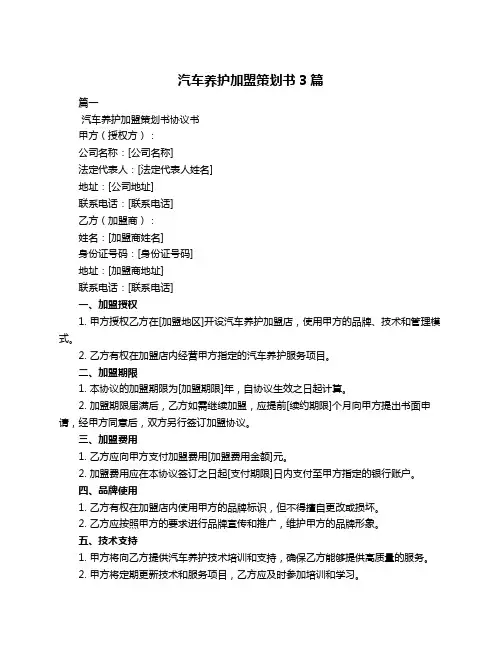 汽车养护加盟策划书3篇