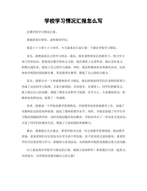 学校学习情况汇报怎么写