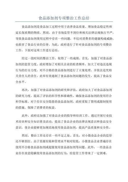 食品添加剂专项整治工作总结