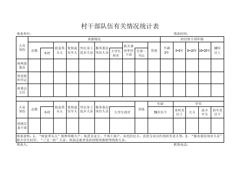 《村干部队伍有关情况统计表》