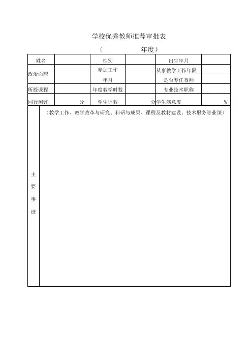 学校优秀教师推荐审批表