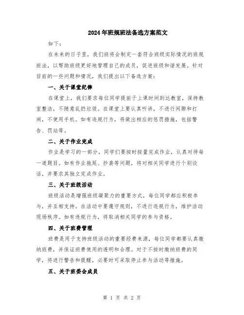 2024年班规班法备选方案范文