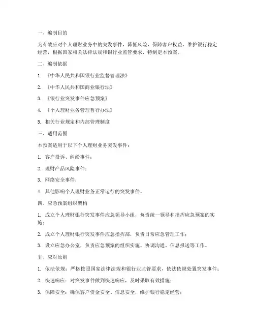 个人理财银行应急预案