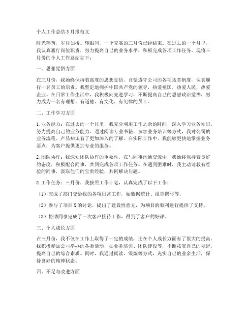 个人工作总结3月报范文