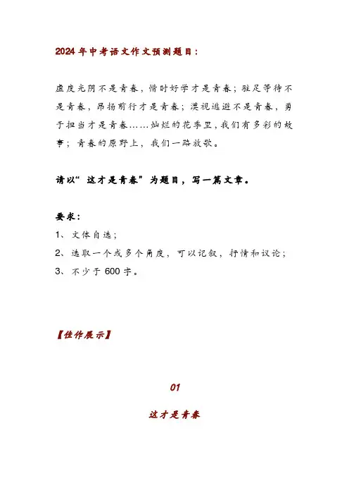 2024年中考语文押题作文范文《这才是青春》