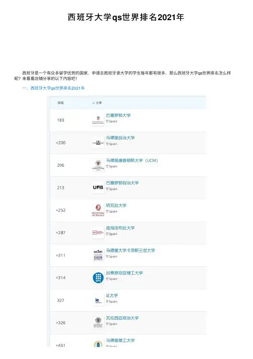 西班牙大学qs世界排名2021年