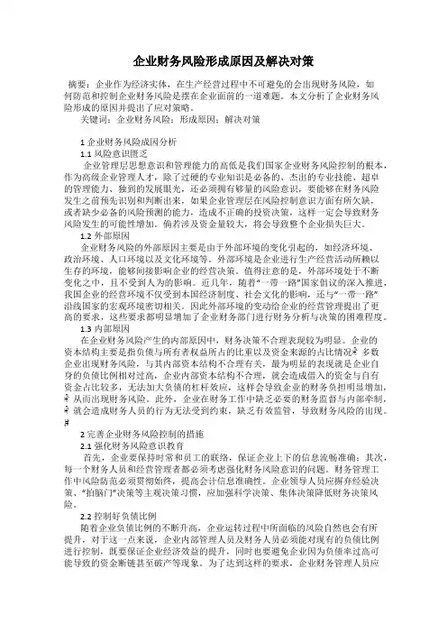 企业财务风险形成原因及解决对策