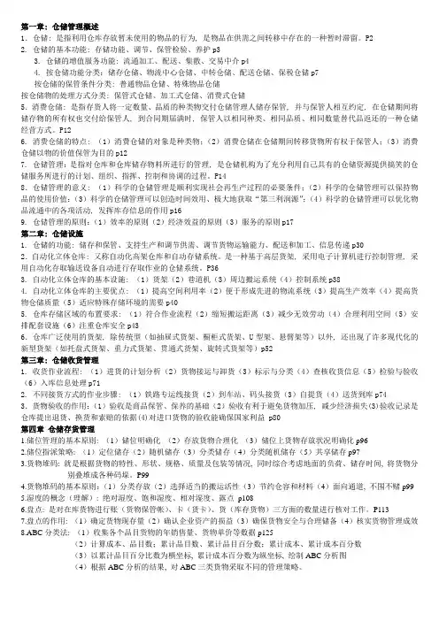 仓储期末考知识点总结