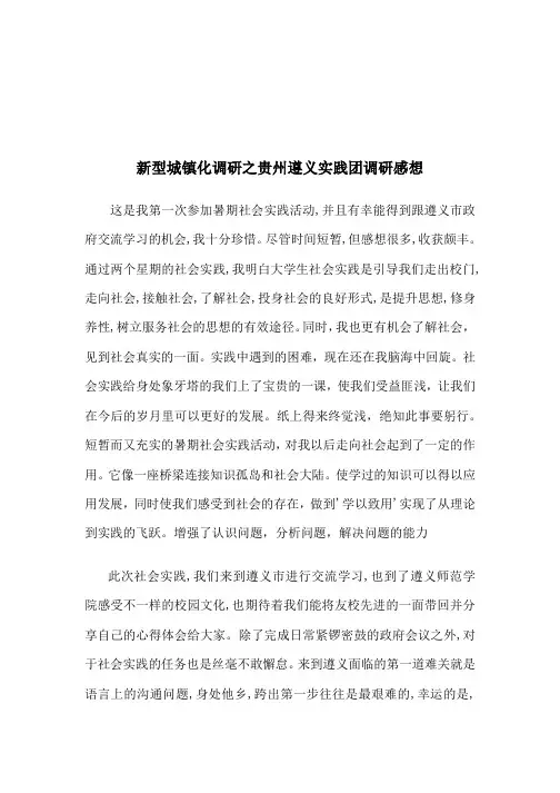 新型城镇化调研之贵州遵义实践团调研感想
