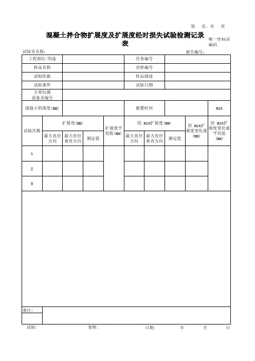 混凝土拌合物扩展度及扩展度经时损失试验检测记录表
