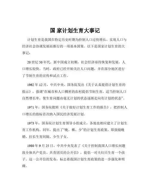 国 家计划生育大事记