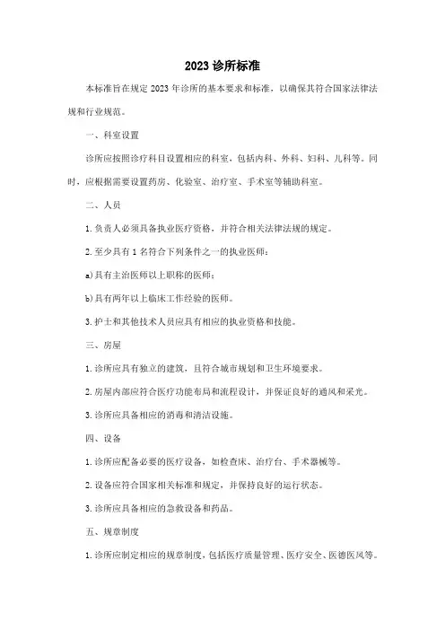 2023诊所标准