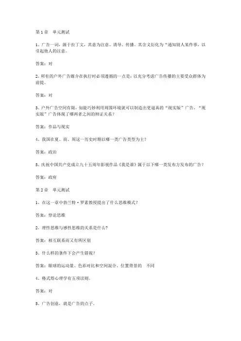 智慧树知到《广告的力量》2019章节测试答案