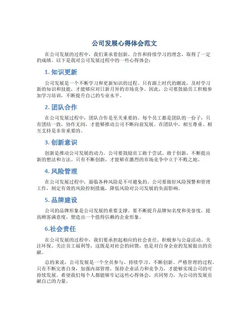 公司发展心得体会范文