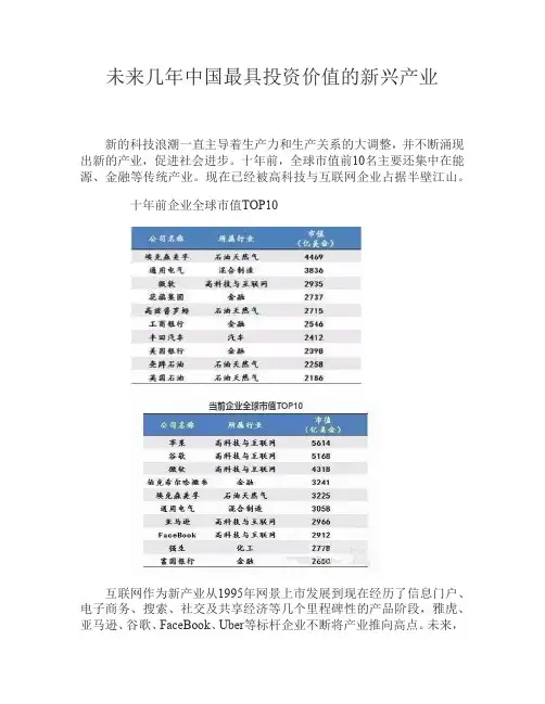 未来几年中国最具投资价值的新兴产业