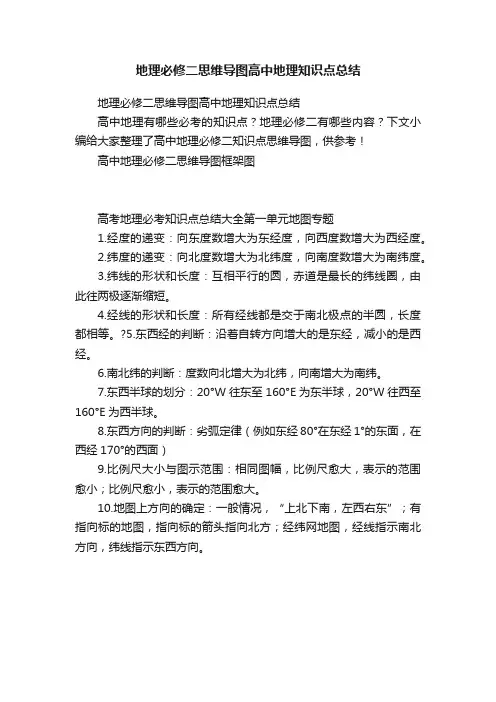 地理必修二思维导图高中地理知识点总结