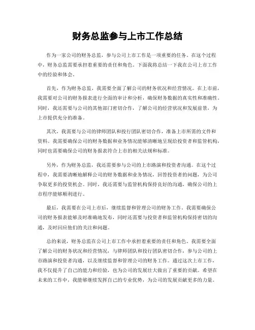 财务总监参与上市工作总结