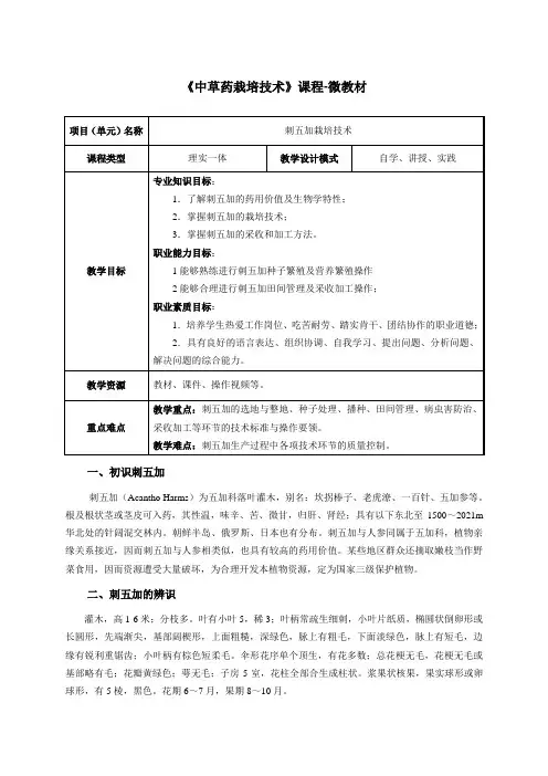 中药制药技术 刺五加栽培技术
