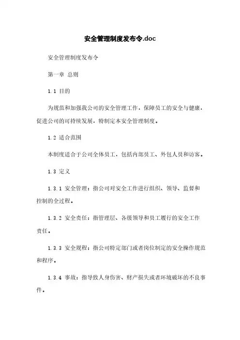 安全管理制度发布令.doc